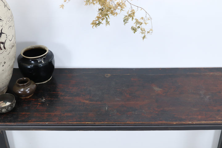 Vintage black asian console table with carved details 