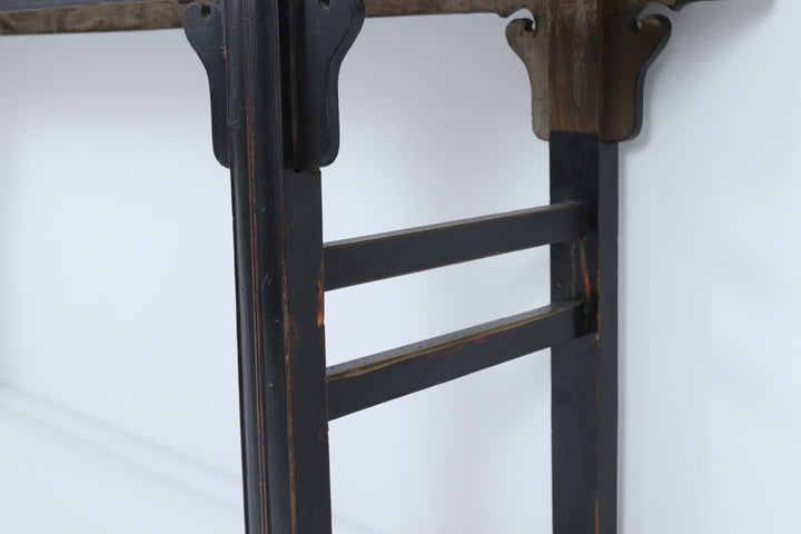 Vintage black asian console table with carved details 