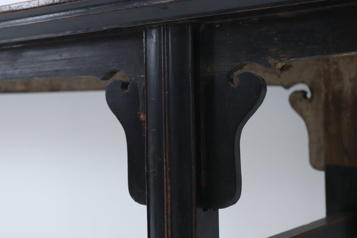 Vintage black asian console table with carved details 