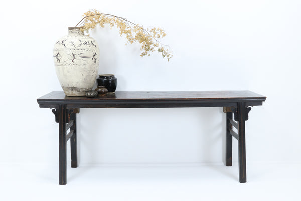 Vintage black asian console table with carved details 
