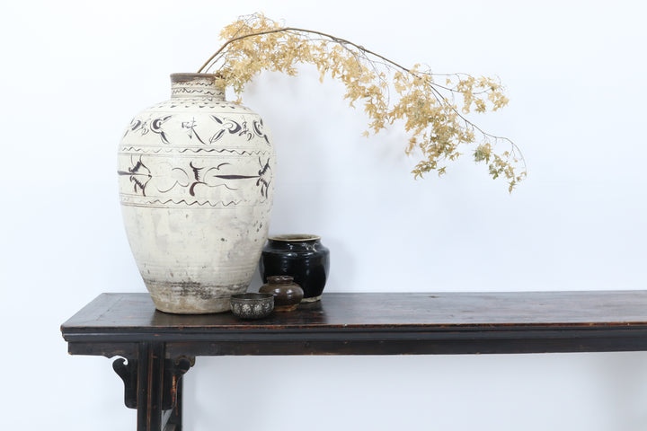 Vintage black asian console table with carved details 