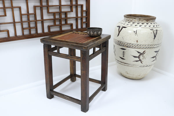 Vintage antique asian qing stool with bamboo top 