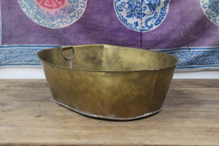 Vintage handmade asian washbowl with brass details 