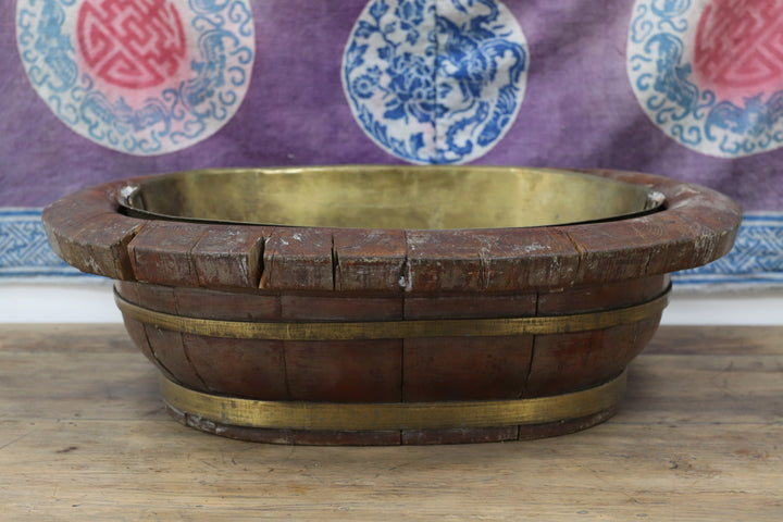 Vintage handmade asian washbowl with brass details 