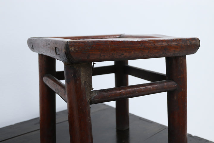 Vintage asian handmade stool with original lacquered frame 