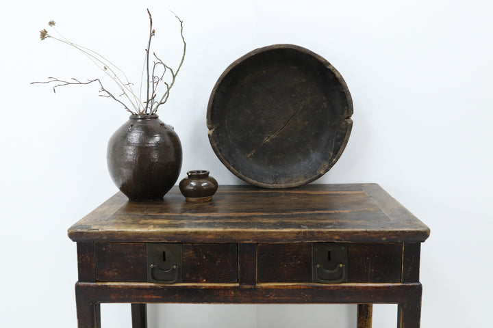 Vintage asian wooden handmade food prep bowl 