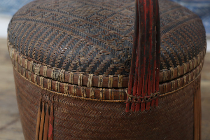Vintage handmade asian storage basket 