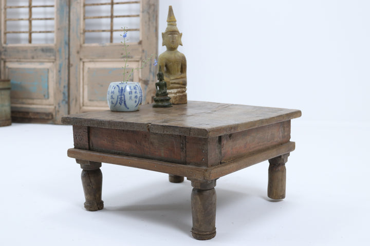 Vintage handmade low wooden table 