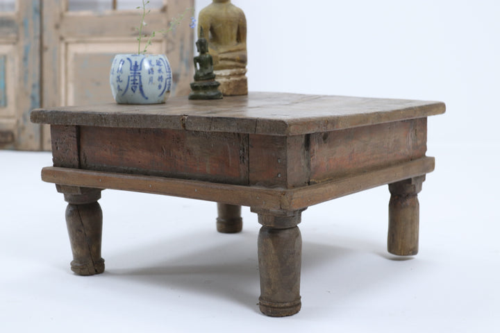 Vintage handmade low wooden table 