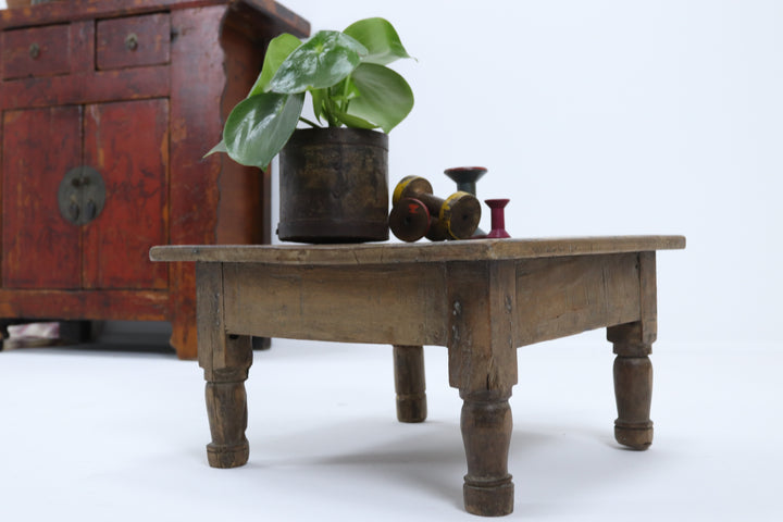 Vintage handmade low wooden table 