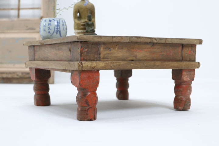 Vintage handmade low wooden table 