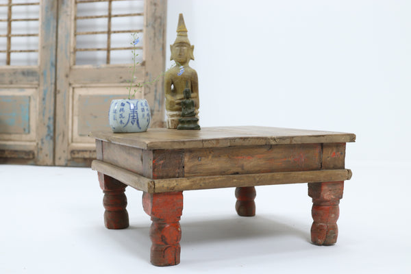 Vintage handmade low wooden table 