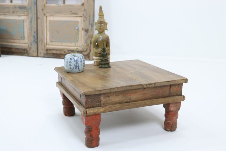 Vintage handmade low wooden table 