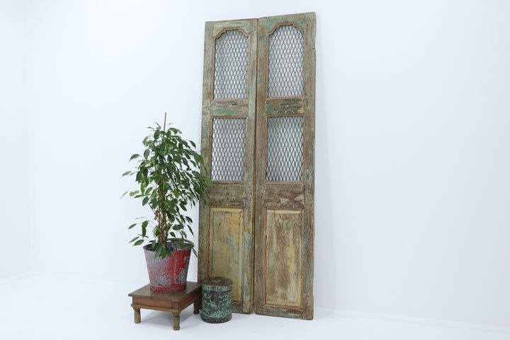 Vintage handmade 19th century indian doors in textured paintwork 
