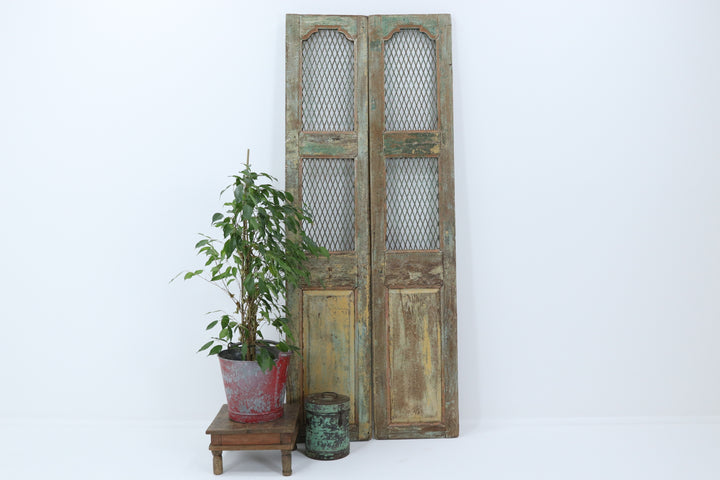 Vintage handmade 19th century indian doors in textured paintwork 
