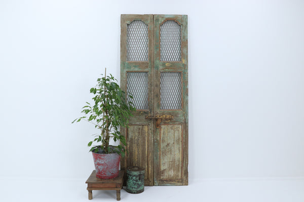 Vintage handmade 19th century indian doors in textured paintwork 
