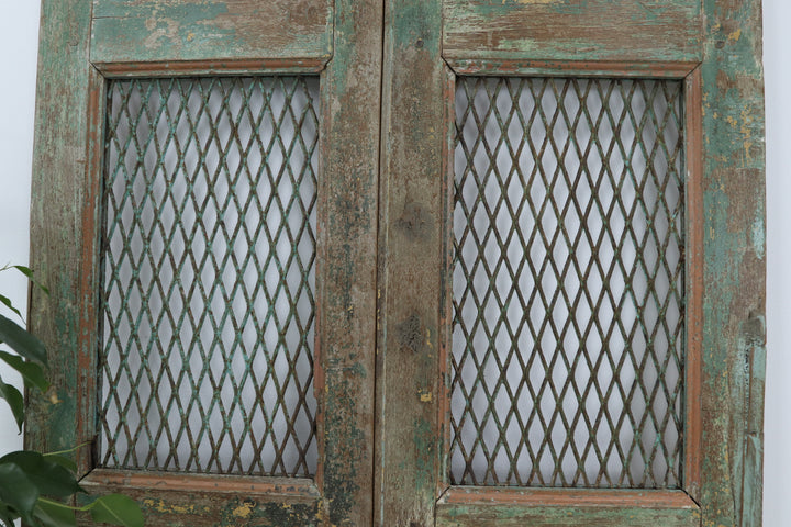 Vintage handmade 19th century indian doors in textured paintwork 
