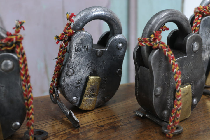 Vintage handmade steel and brass padlock decorative 