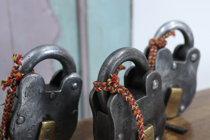 Vintage handmade steel and brass padlock decorative 