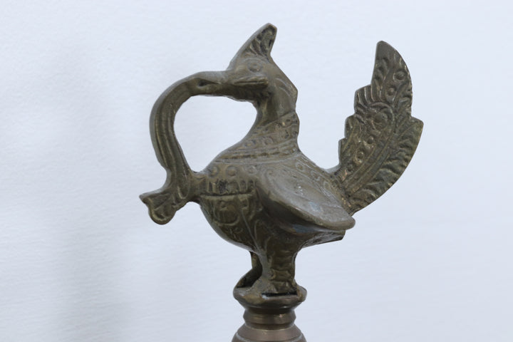 Vintage handmade brass oil lamp with carved details #