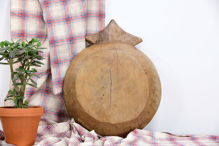 Vintage handmade teak carved wooden bowl 