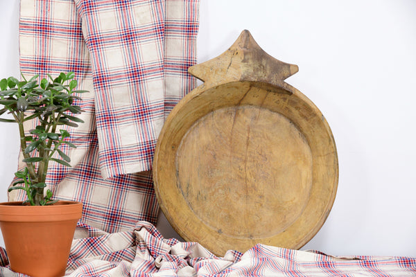 Vintage handmade teak carved wooden bowl 