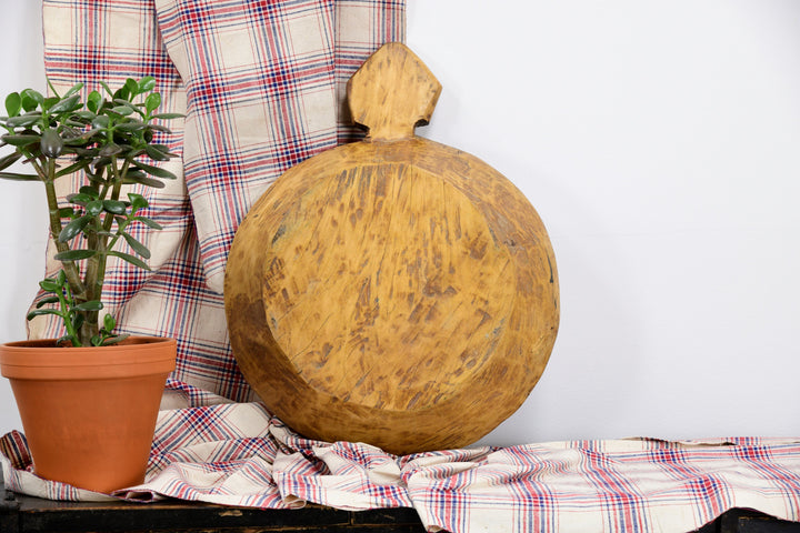 Vintage handmade teak carved wooden bowl 