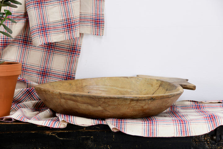 Vintage handmade teak carved wooden bowl 