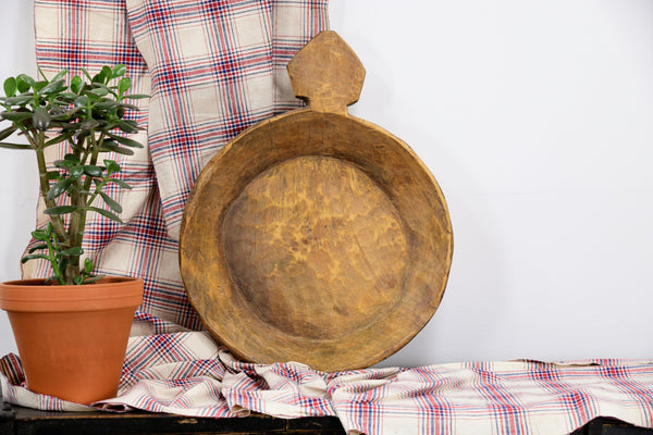 Vintage handmade teak carved wooden bowl 