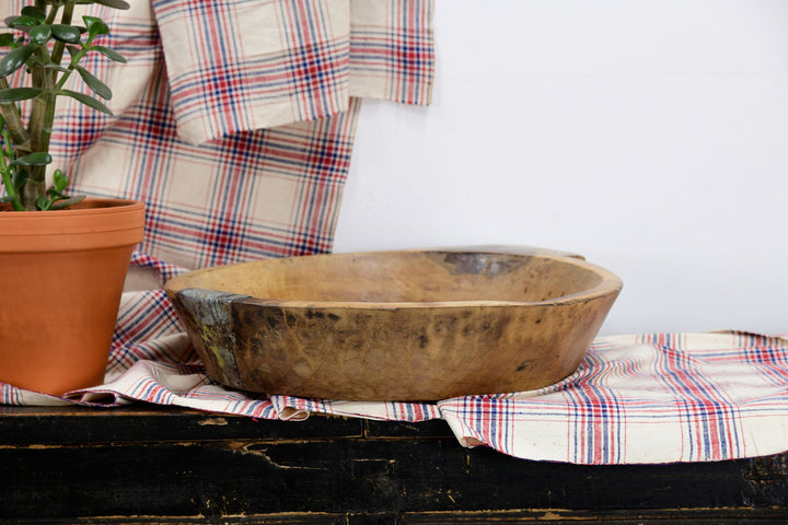 Vintage handmade teak carved wooden bowl 