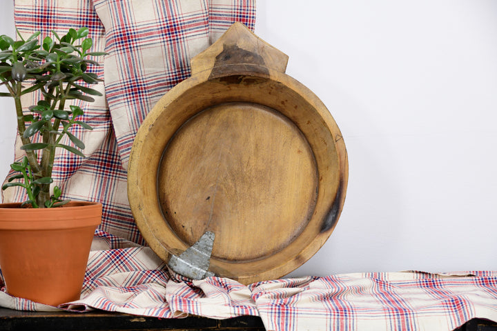 Vintage handmade teak carved wooden bowl 