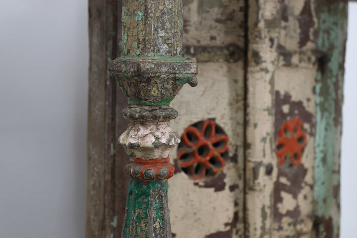 Vintage wooden asian cabinet with carved details 
