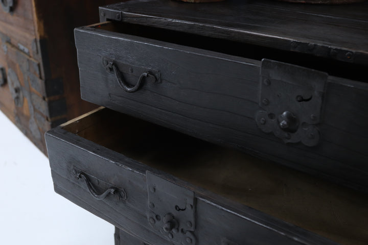 Vintage wooden handmade 19th century japanese storage chest 