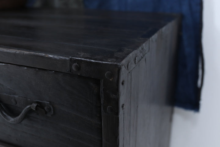 Vintage wooden handmade 19th century japanese storage chest 