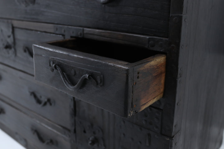 Vintage wooden handmade 19th century japanese storage chest 