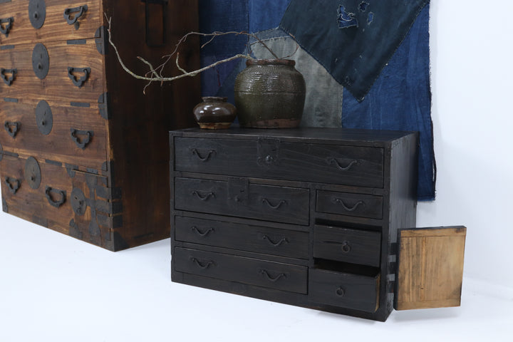 Vintage wooden handmade 19th century japanese storage chest 