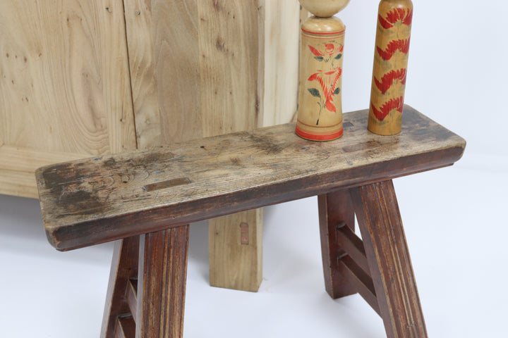 Vintage wooden asian stool with paintwork