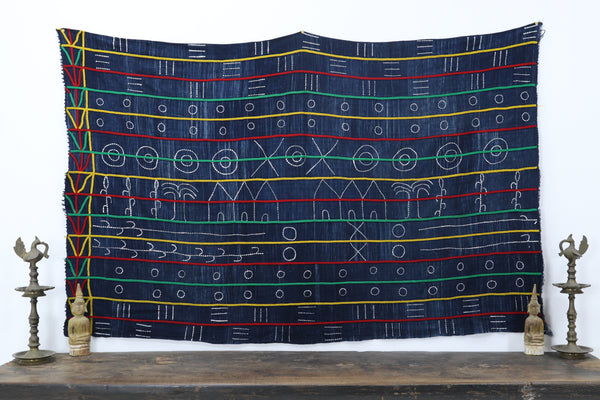 Vintage handmade woven throw with bright details