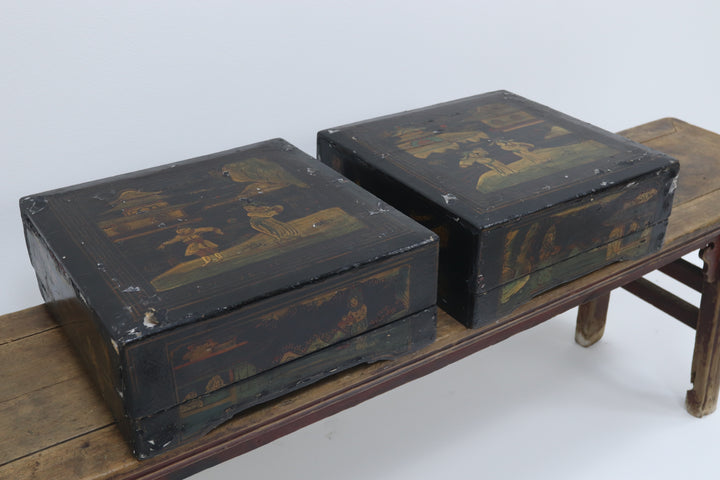 Vintage asian handmade storage boxes with lid 