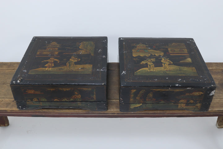 Vintage asian handmade storage boxes with lid 
