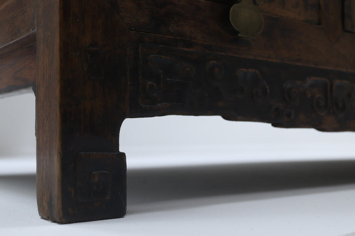 Vintage wooden handmade asian low storage cabinet