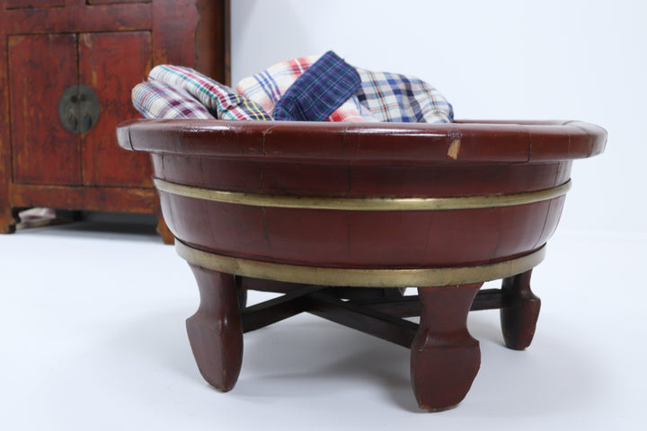 Vintage handmade wooden asian washbowl plant stand