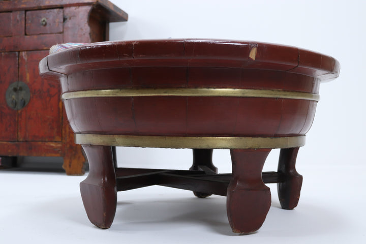 Vintage handmade wooden asian washbowl plant stand