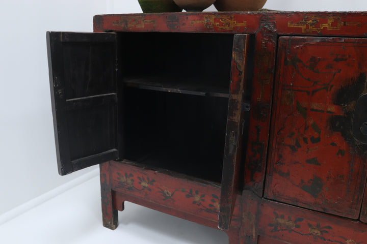 Vintage handmade asian wooden cabinet with painted details