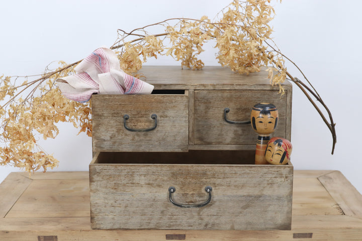 Vintage handmade asian storage chest with metal handles 