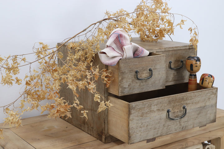 Vintage handmade asian storage chest with metal handles 