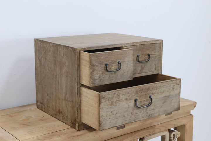 Vintage handmade asian storage chest with metal handles 