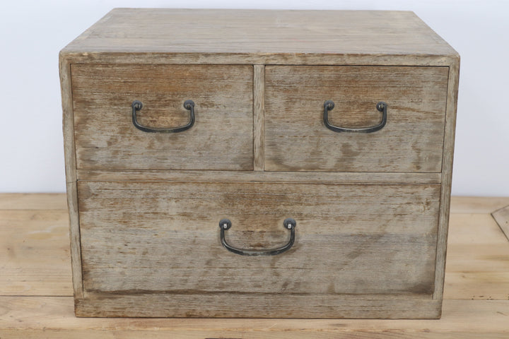 Vintage handmade asian storage chest with metal handles 