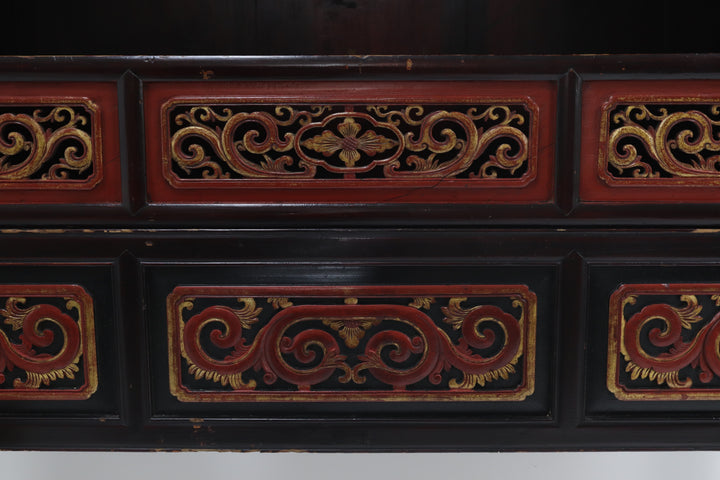 Vintage wooden handmade chinese lacquered storage cabinet 