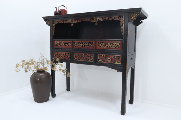 Vintage wooden handmade chinese lacquered storage cabinet 